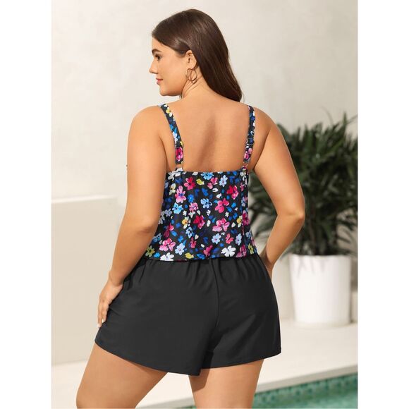 Bloomchic Floral Print Keyhole Pockets Swim Romper NEW NWT - Picture 4 of 12